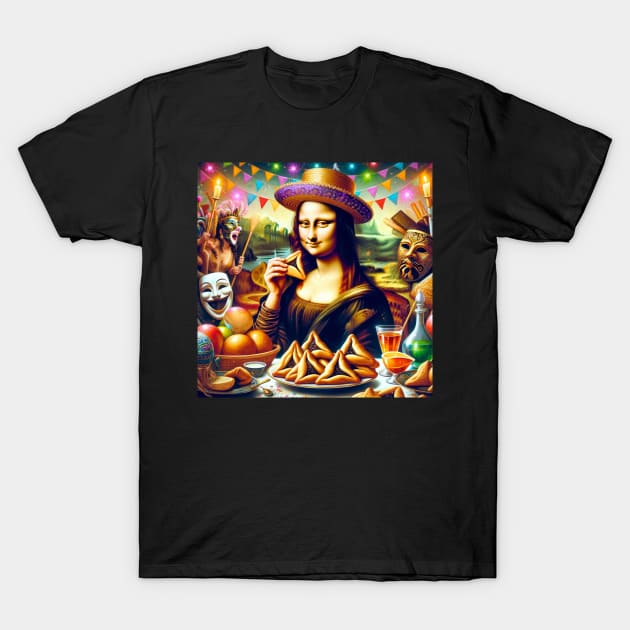 Mona Lisa's Purim Feast: A Masterpiece Celebration T-Shirt by Edd Paint Something